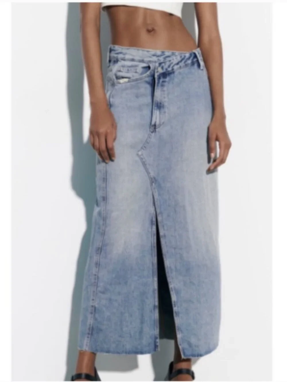 Zara Light Blue Denim Midi Maxi Skirt Asymmetric Fly Raw Hem BRAND NEW NWT XXL - Picture 1 of 15